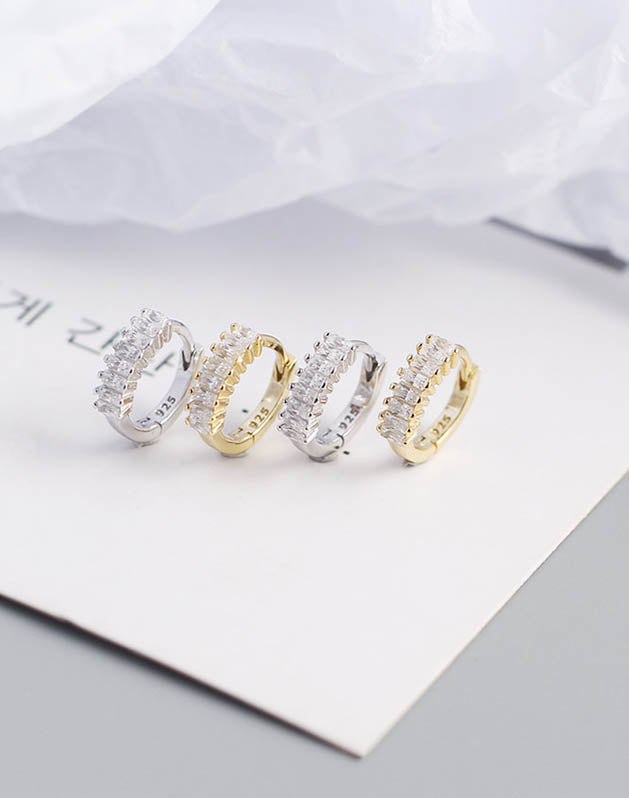 Nola Diamond Stone Huggies Silver Earrings