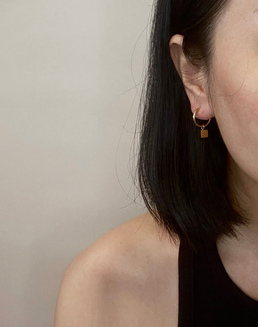 Cube Huggie Gold Earrings