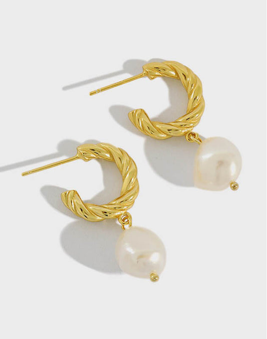 Baroque Freshwater Pearl Gold Earrings