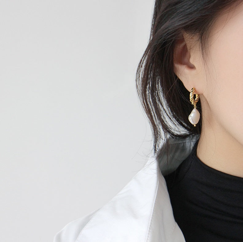 Baroque Freshwater Pearl Gold Earrings