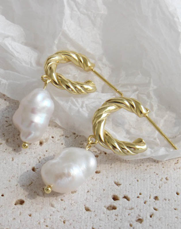 Baroque Freshwater Pearl Gold Earrings