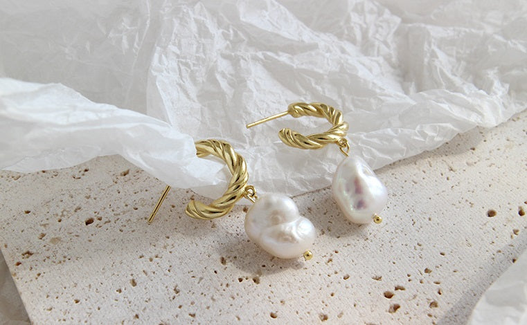 Baroque Freshwater Pearl Gold Earrings