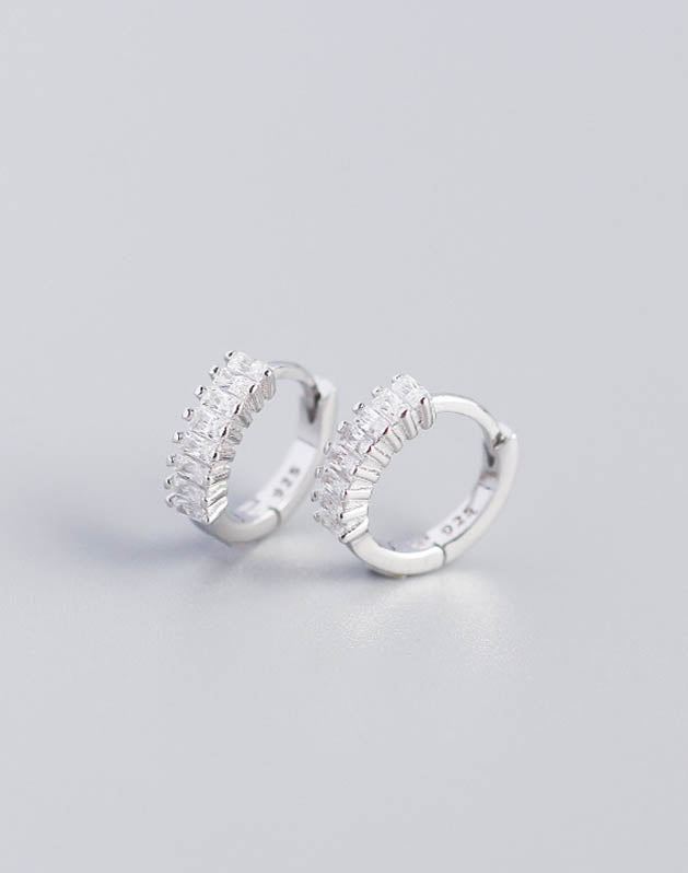 Nola Diamond Stone Huggies Silver Earrings