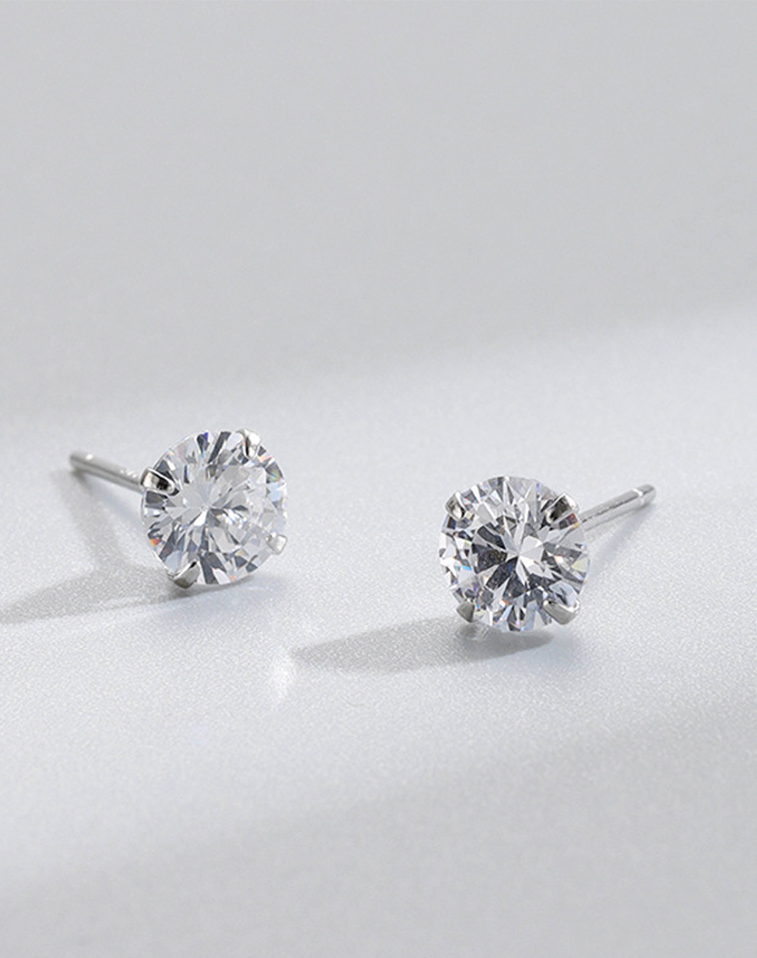 Diamond Stud Silver Earrings