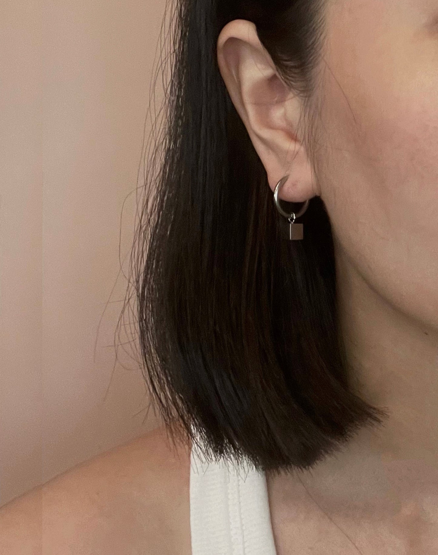 Cube Huggie Silver Earrings