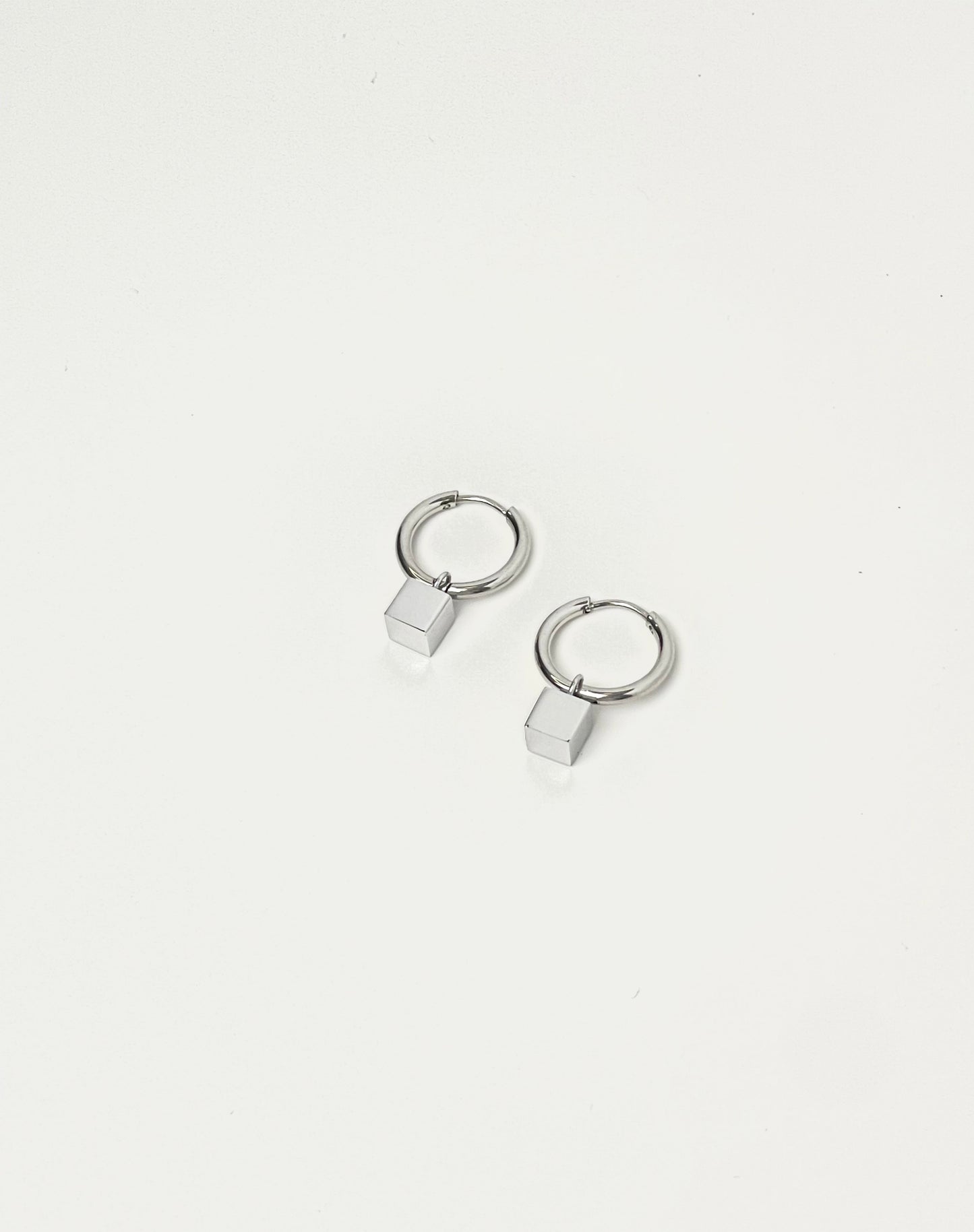 Cube Huggie Silver Earrings