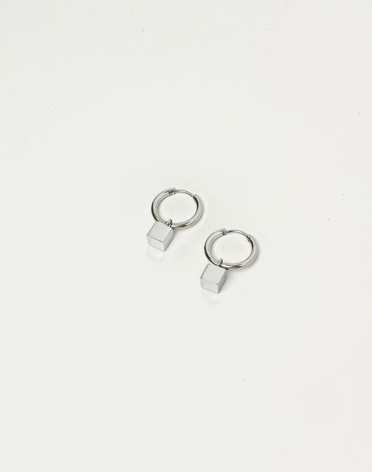 Cube Huggie Silver Earrings