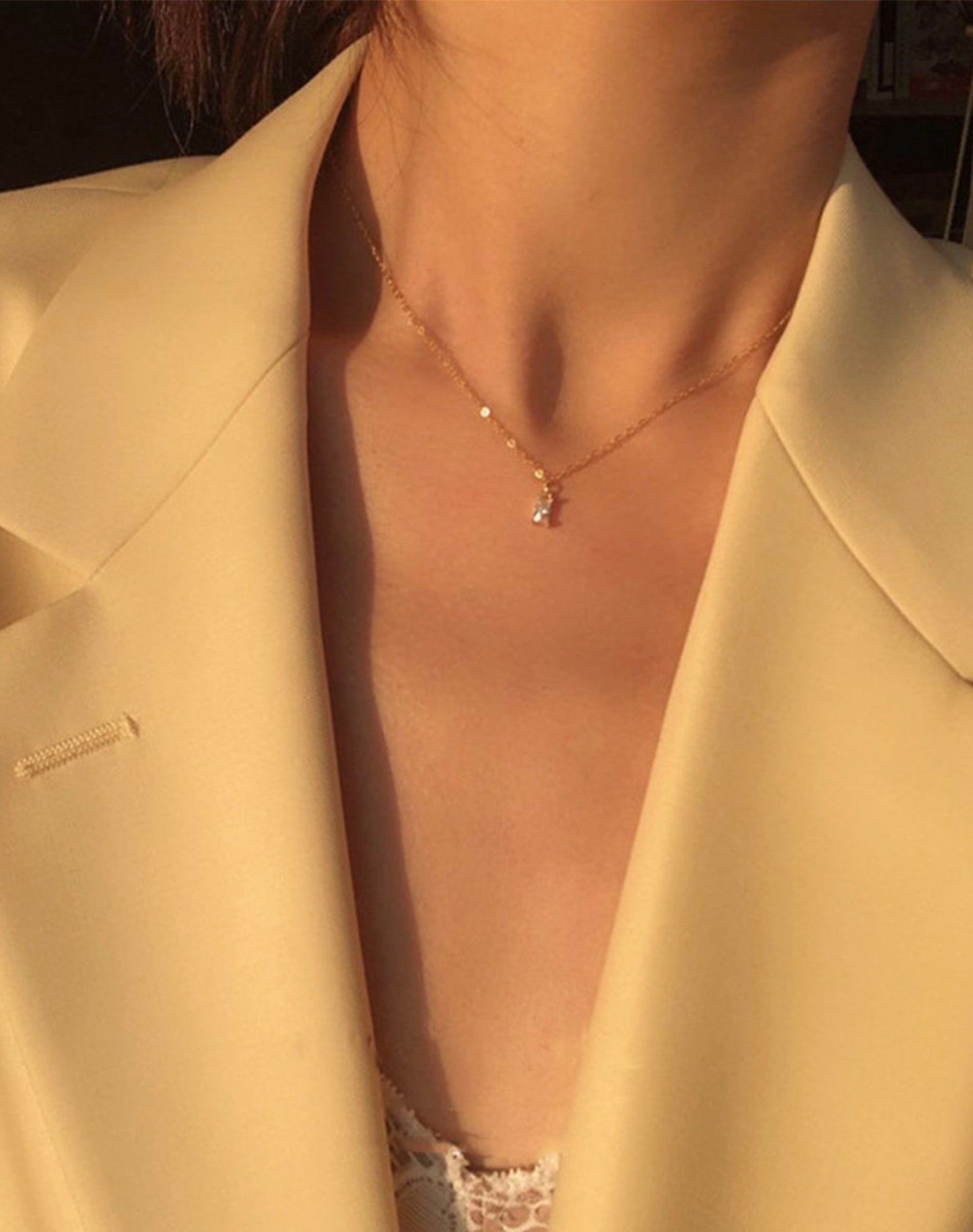 Rectangle Crystal Gold Necklace