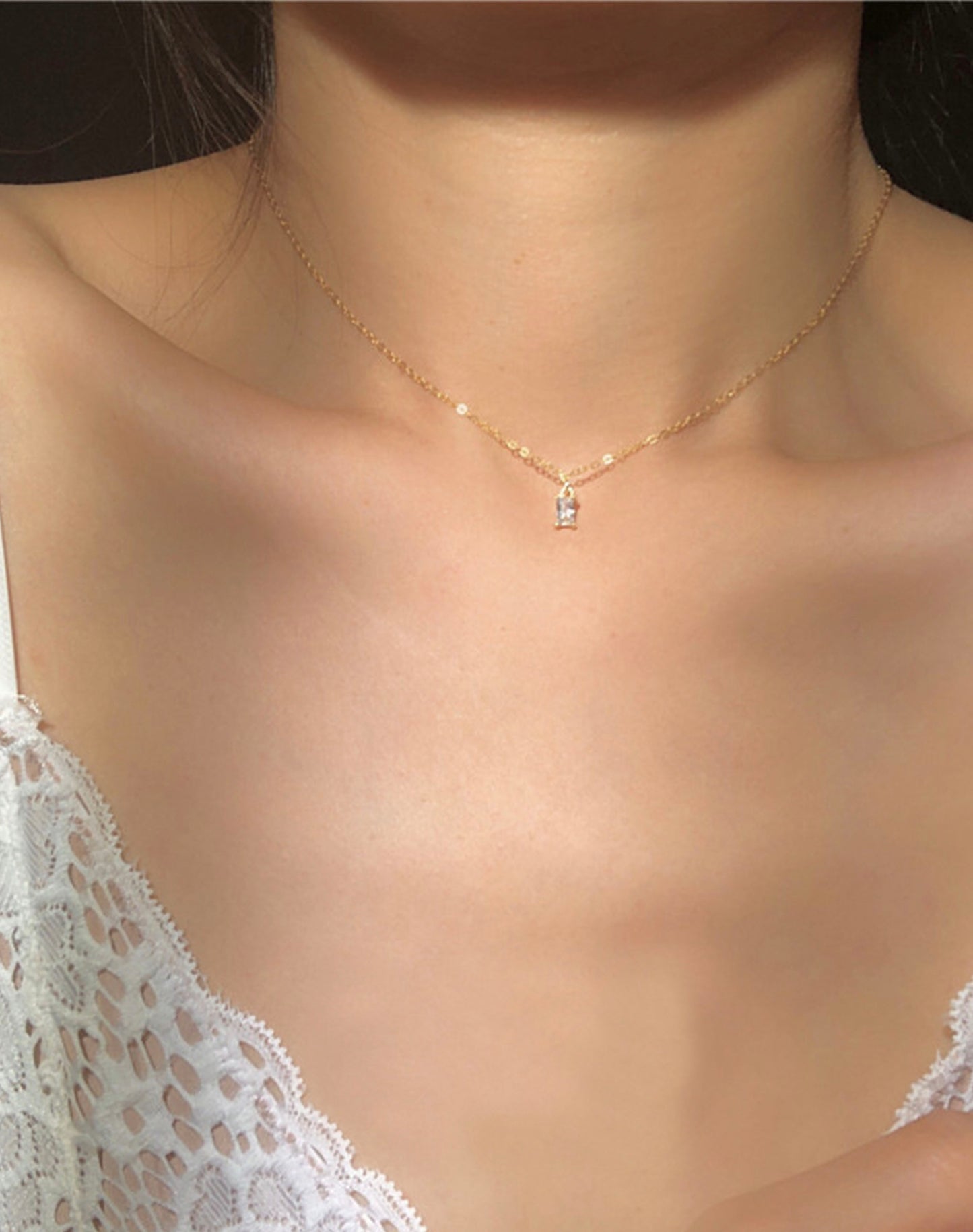 Rectangle Crystal Gold Necklace