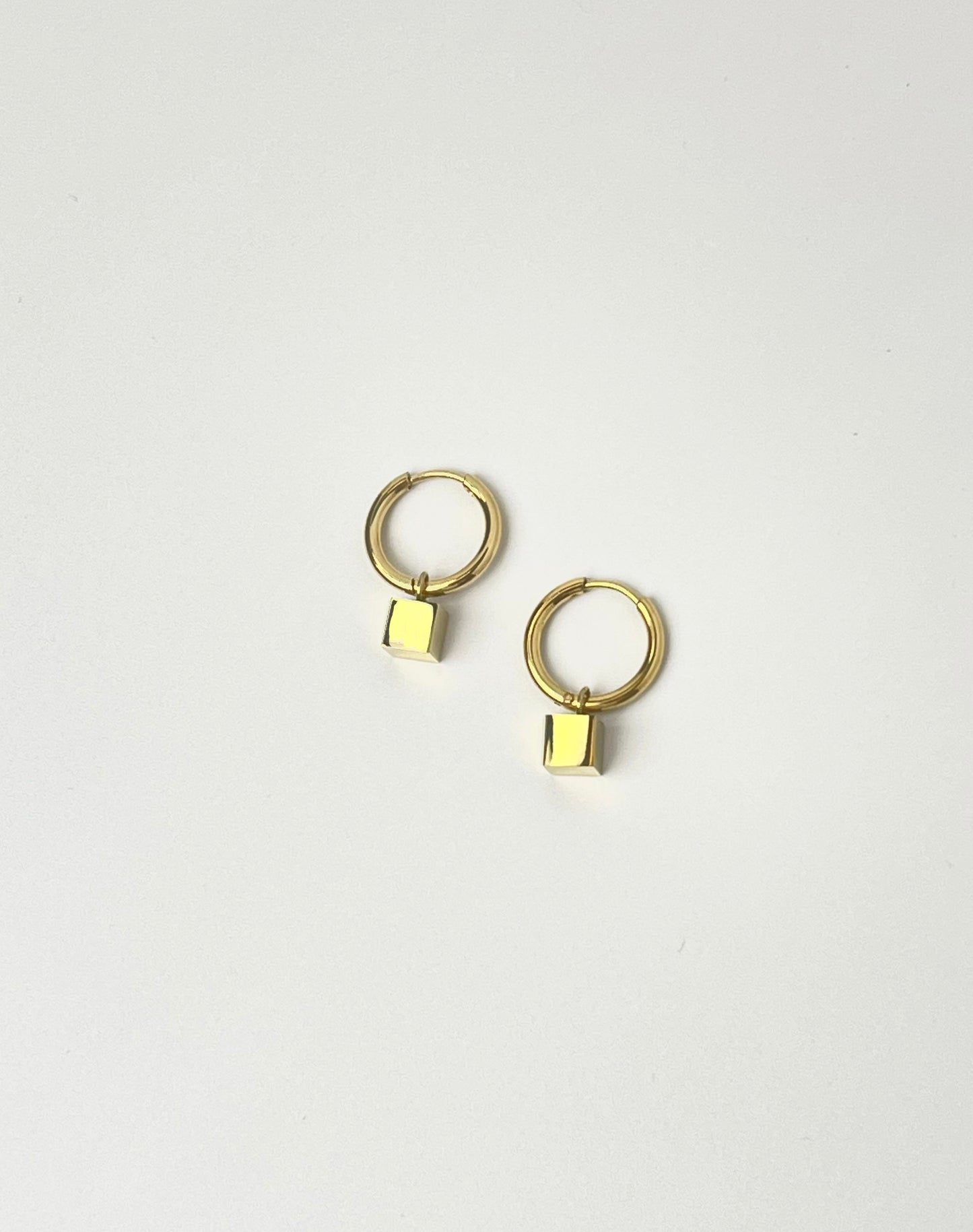 Cube Huggie Gold Earrings