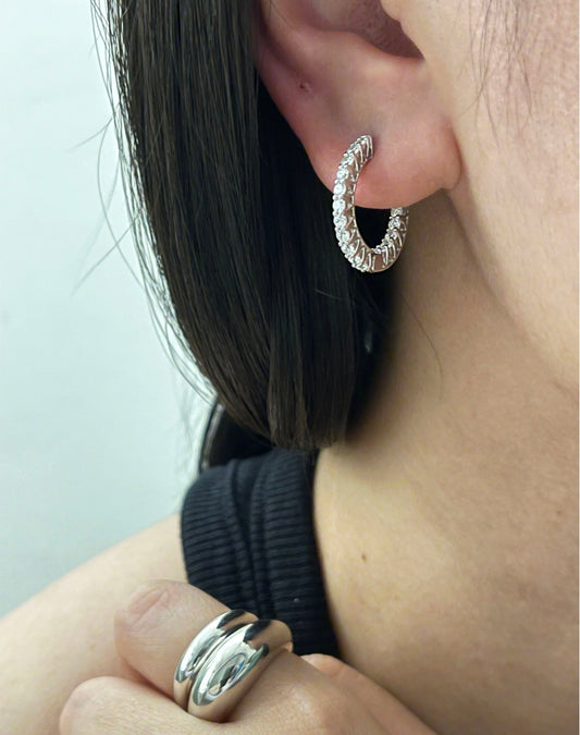 Crystal Hoop Silver Earrings
