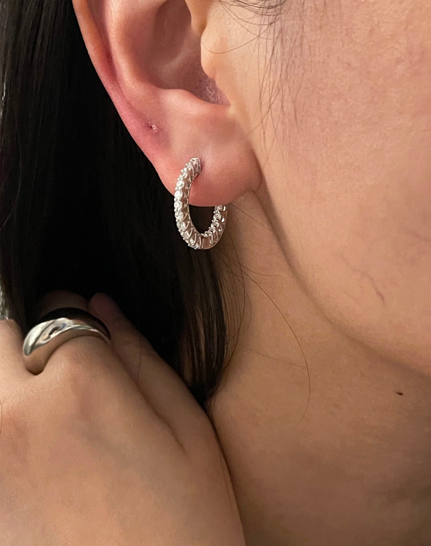 Crystal Hoop Silver Earrings
